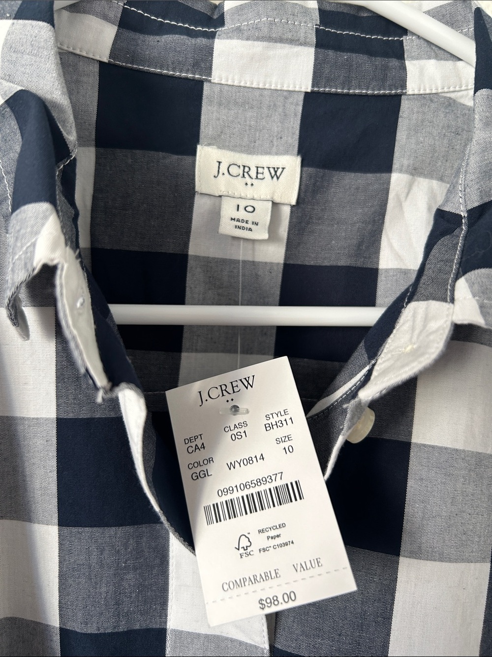 J. Crew Navy and White Buffalo Check Shirt Dress - Picture 2 of 8